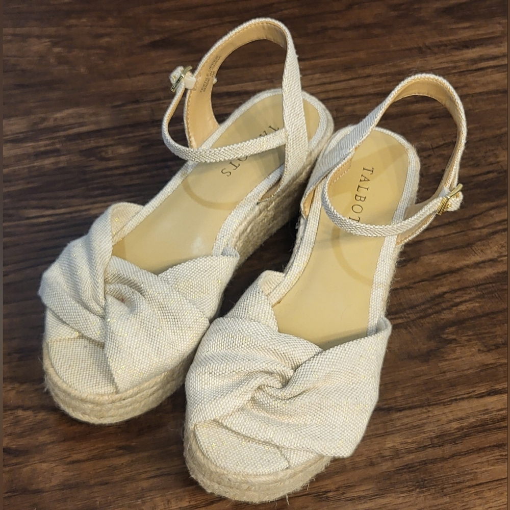 Talbots Natalie Twist Open Toe Canvas Espadrille Strappy Wedge Sandals Size 7
